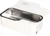 A white ultrasonic cleaner with its lid open, showing the stainless steel interior. Voir les images du produit