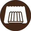 A stylized icon of a bundt cake pan with a cake inside, set against a brown circular background. Produktbild-Vorschau