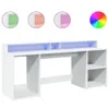 A white LED desk with shelves and compartments, shown with examples of different LED light colors. Náhľad obrázku produktu