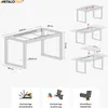 Diagrams and icons illustrating the features and dimensions of a table frame. Podgląd zdjęcia produktu