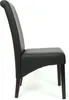 A side view of a black dining chair with dark wooden legs, isolated on a white background. Produktbild-Vorschau