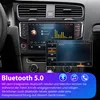 Car interior dashboard with a car stereo system displaying music and a secondary screen. Produktbild-Vorschau