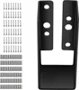 A black metal bracket and a collection of silver screws on a white background. Podgląd zdjęcia produktu