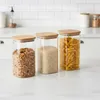 Relaxdays Vorratsgläser mit Bambusdeckel, 3er Set, eckige Produktbild-Vorschau 2