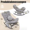 A marketing image showing a gray rocking chair with dimensions labeled. Produktbild-Vorschau