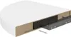 A cross-section of a white, corner shelf showing the mounting bracket system. Voir les images du produit