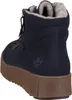 A rear view of a navy blue winter boot with a brown sole. Voir les images du produit