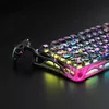 A close-up, angled view of a gaming keyboard with neon graffiti-style accents and RGB lighting. Anteprima dell’immagine prodotto