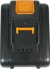 A close-up, top-down view of a black and orange battery pack. Produktbild-Vorschau