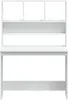 A white desk with a hutch and shelves against a white background. Produktbild-Vorschau