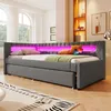 A modern bedroom with a grey upholstered daybed featuring pink LED lighting. Podgląd zdjęcia produktu