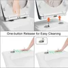Collage of images showing how to install and clean a toilet seat with a quick-release function. Produktbild-Vorschau