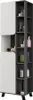 A tall, narrow cabinet with two doors on the left and open shelves on the right, displaying various bottles and containers. Produktbild-Vorschau