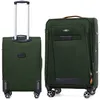 Two green suitcases are shown side-by-side against a white background. One is upright and viewed from the front, showing its wheels and handle. The other is slightly angled and viewed from the front-right, also showing its wheels and handle. Náhled obrázku produktu