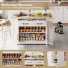 A collage of images showcasing a white kitchen island with storage, including drawers and shelves filled with jars and boxes. The top image shows the kitchen island in a kitchen setting with a stool and decorative items. The bottom row displays close-ups o Náhled obrázku produktu