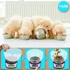A collage showing puppies eating from bowls and a digital scale being used to measure pet food. Produktbild-Vorschau