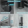 A collage of four images showing different connection types and mounting options for a black radiator. Produktbild-Vorschau