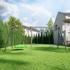 A backyard scene with a swing set, houses, and trees. Produktbild-Vorschau