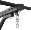 A close-up view of a black metal wall mount for a punching bag and pull-up bar, showing the attachment mechanism with a chain. Produktbild-Vorschau