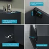 Collage of images showing features of a dark gray TV lowboard. Produktbild-Vorschau