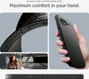 Collage of images showing a phone case, a close-up of the case texture, and a woman holding a phone with the case. Produktbild-Vorschau