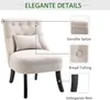 A cream-colored armchair with black wooden legs, highlighted with callouts pointing to its features. Produktbild-Vorschau