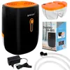 A collage of a dehumidifier and its accessories, including the main unit, a water tank, a power adapter, and tubing, along with its packaging. Anteprima dell’immagine prodotto