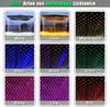 A collage of nine images showcasing different colored LED net lights, with some images showing the lights draped over an umbrella. Voir les images du produit