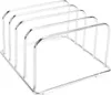 A silver metal cutting board organizer with four slots, shown from a slightly elevated angle against a white background. Produktbild-Vorschau