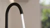 A close-up of a black kitchen faucet with water running from it. Produktbild-Vorschau