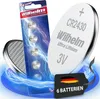 A product shot of Wilhelm CR2430 lithium coin cell batteries, presented in blister packaging and individually, with a German flag tag indicating quantity. Produktbild-Vorschau