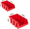 Two red storage bins with dimensions indicated by text overlays. Náhled obrázku produktu