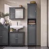 A dark gray bathroom vanity set with a sink and a tall cabinet. Náhľad obrázku produktu
