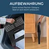 Collage showing a foldable stool being stored in a car and next to a cabinet. Produktbild-Vorschau