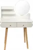 A white vanity table with a round mirror and wooden legs, set against a white background. Anteprima dell’immagine prodotto