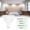 A bedroom scene with a bed and lighting, featuring a product image of an LED bulb. Produktbild-Vorschau