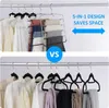 Collage of images showing different types of hangers for organizing clothes in a closet. Produktbild-Vorschau