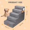 A dog is shown next to a set of pet stairs with dimensions indicated. Produktbild-Vorschau