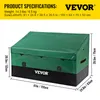 A green and black outdoor storage box with product specifications and dimensions shown. Produktbild-Vorschau