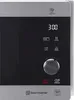 A close-up front view of a modern microwave oven's control panel. Produktbild-Vorschau
