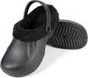 A pair of black clogs with faux fur lining, shown from a slightly elevated side angle. Podgląd zdjęcia produktu
