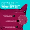Product features highlighted with text overlays on a maroon colored beanbag chair. Náhled obrázku produktu