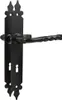 A black metal door handle set with a decorative plate and keyhole. Produktbild-Vorschau