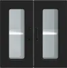 A digitally rendered image of a black cabinet with two glass doors and handles. Voir les images du produit