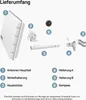 An image showing the contents of a delivery package for a satellite dish, with numbered labels pointing to each component and a legend below. Produktbild-Vorschau