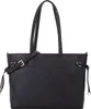 A black tote bag with embossed logos is shown against a white background. Produktbild-Vorschau