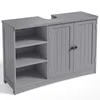 A gray vanity cabinet with a cutout for a sink, shown against a white background. Voir les images du produit