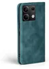 A teal flip-style phone case is shown from a side angle, with the camera module of a phone visible. Produktbild-Vorschau