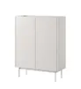 A white cabinet with two doors and silver legs, isolated on a white background. Anteprima dell’immagine prodotto