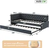 A diagram showing the dimensions of a sofa bed with a pull-out trundle. Produktbild-Vorschau